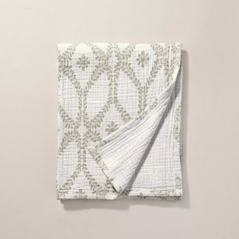 Trellis Pattern Cotton Throw Blanket Green/Cream - Hearth & Hand with Magnolia